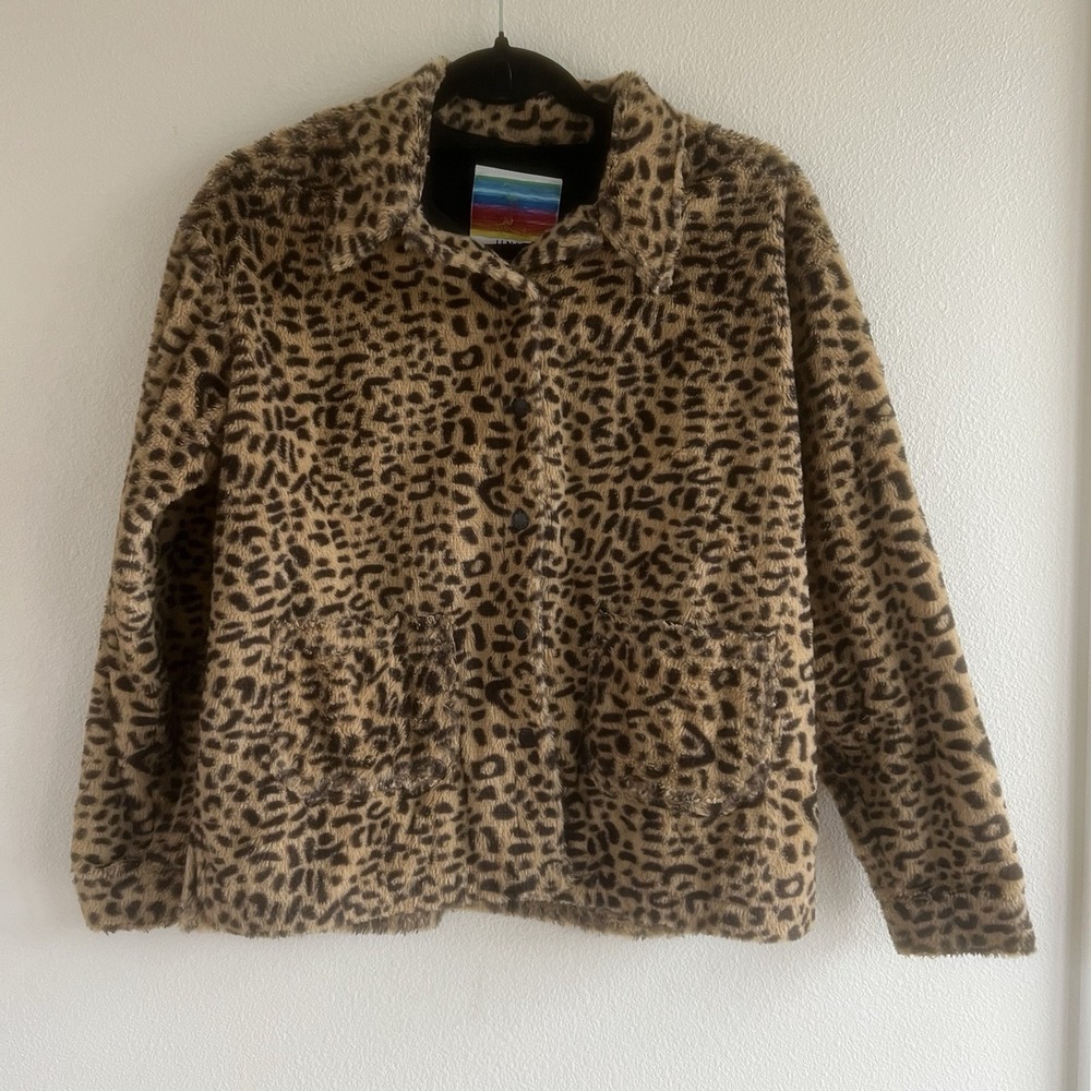 UNIF Animal Leopard Print Faux Fur Biker‎ Jacket SIZE XS Bomber